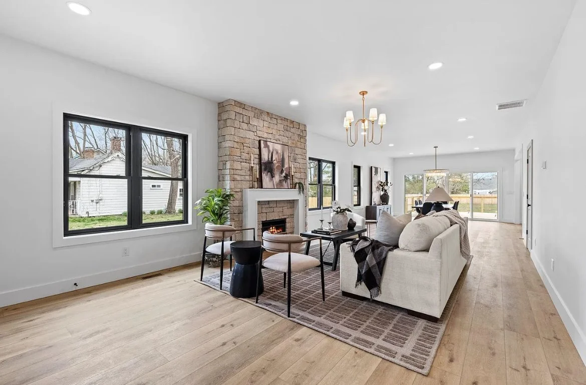 Renovated open living and dining area